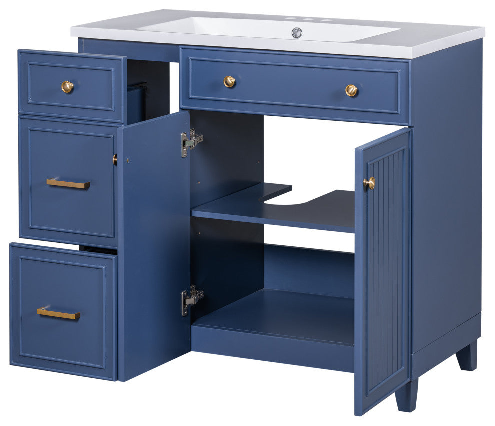 36 Inch Bathroom Vanity, Transitional Style Bathroom Cabinet with Resin Sink, Navy Blue