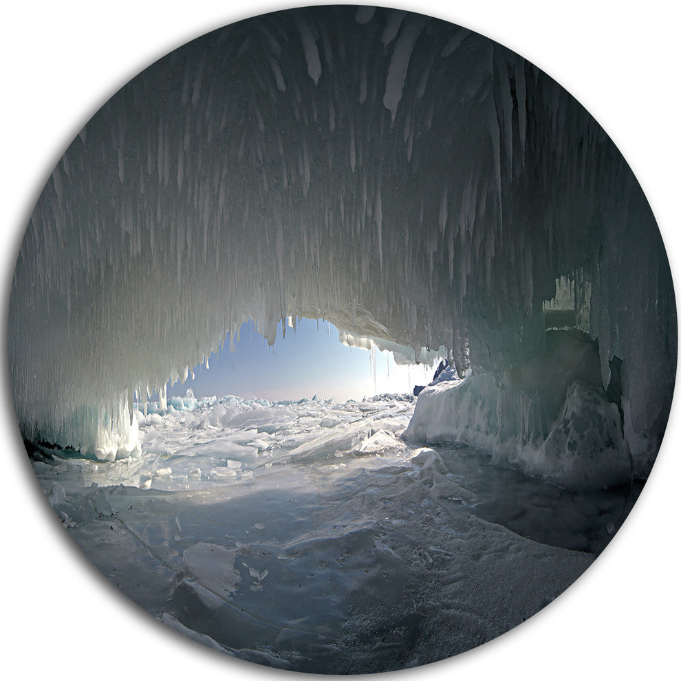 Baikal Lake Ice Macro Universe, Landscape Large Disc Metal Artwork, 11"