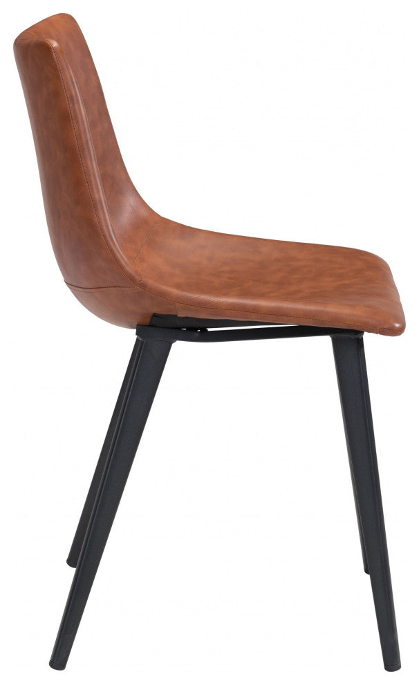 Set of Two Brown Vintage Look Faux Leather Slight Scoop Dining Chairs