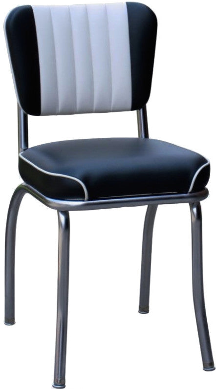 Retro Home Upholstered Channel Back Dining Chair, Black and White, Waterfall Seat