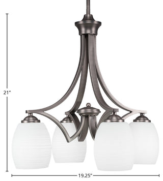 Zilo 4 Light Chandelier, Graphite, 5" White Linen Glass