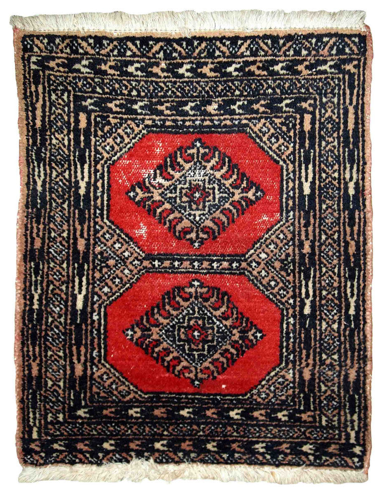 Handmade vintage Pakistani Lahore distressed rug 1.4' x 1.9' (45cm x 58cm) 1970s