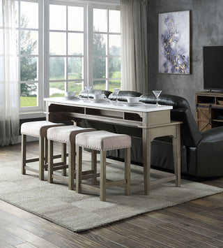 ACME Wandella 4-Piece Set Counter Height Set With USB, Marble/Rustic Oak