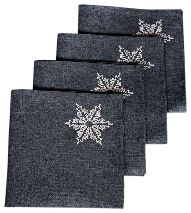 Glisten Snowflake Embroidered Christmas Napkins, Gray, 20"x20", Set of 4