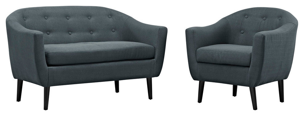 Modway Wit 2 Piece Living Room Set, Gray