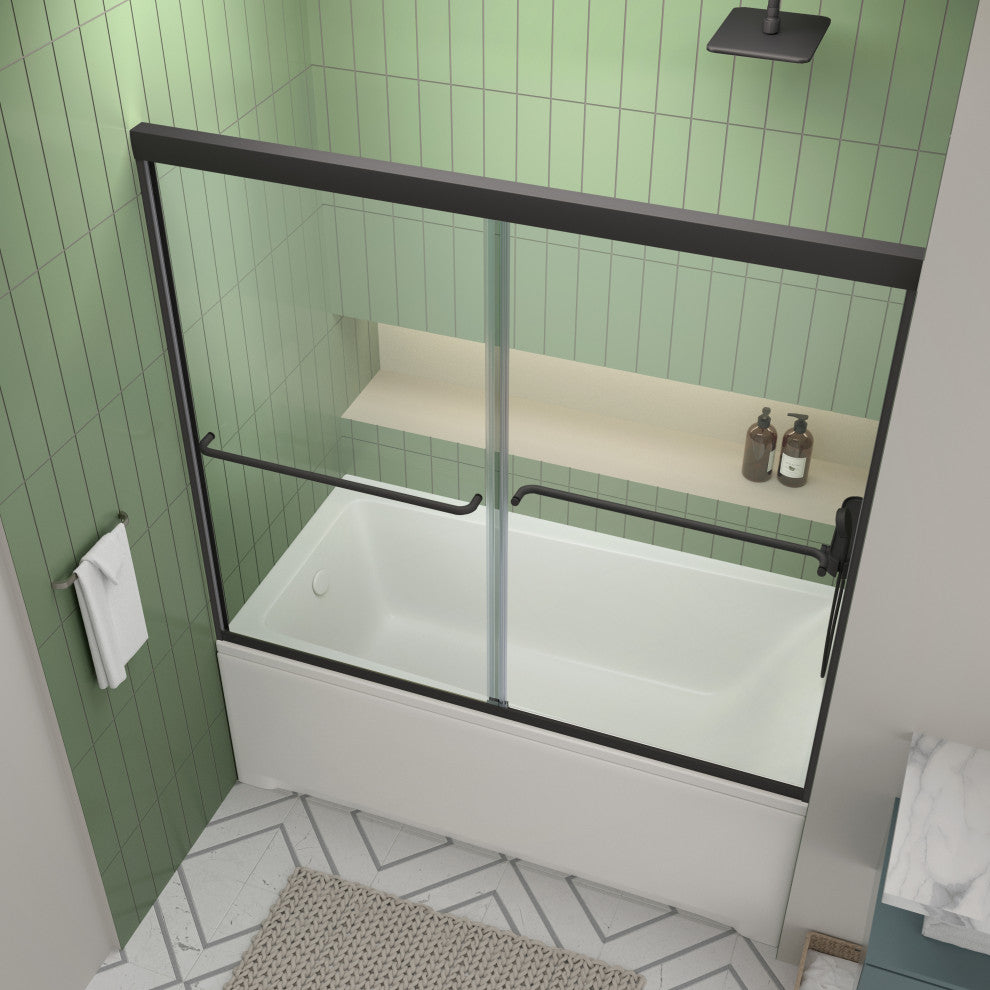 Biviere 60"x58" Sliding Bathtub Door, CrystalTech Treated 1/4" Tempered Glass