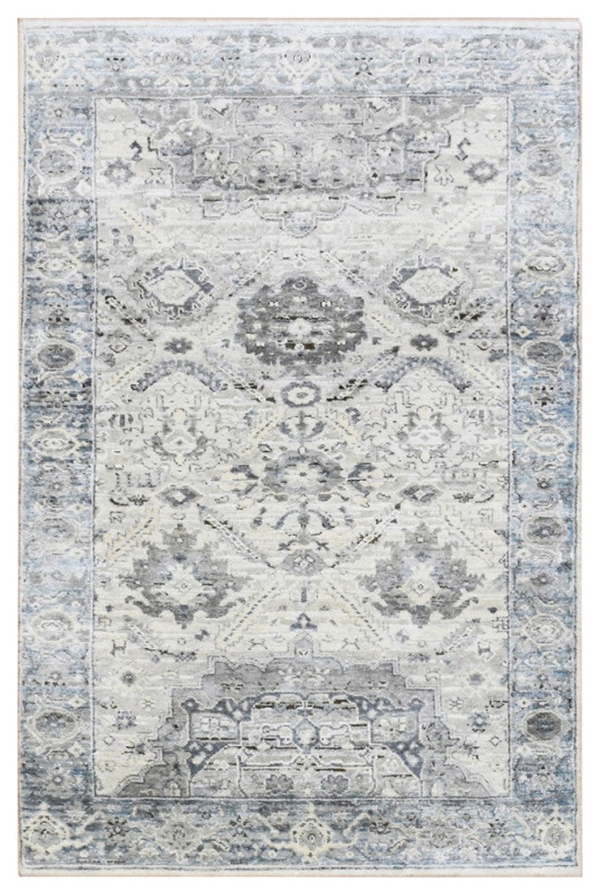 Gray, Pure Silk And Textured Wool Hand Knotted, Oushak Oriental Rug, 3'0" x 5'2"