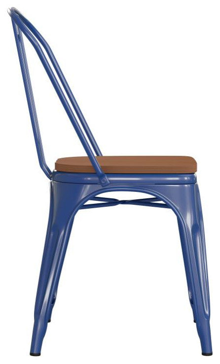 Perry Commercial Grade Metal Indoor-Outdoor Stackable Chair w/All-Weather Seat,