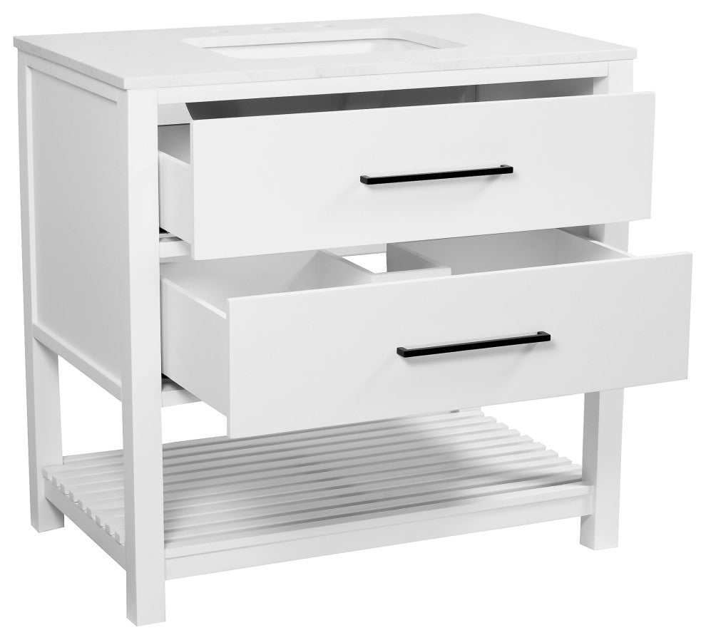 Hudson 36" Vanity, White, Engineered Marble