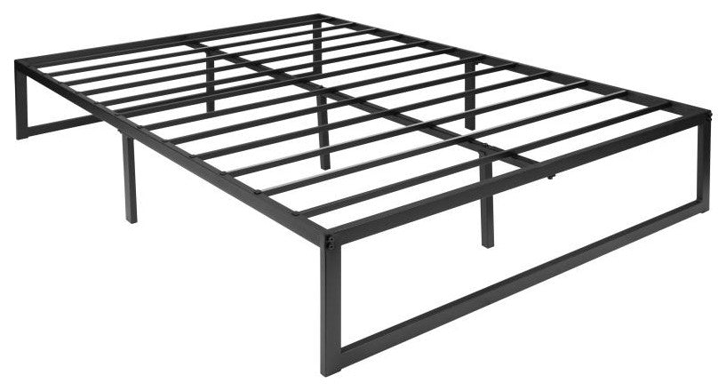 14" Metal Platform Bed Frame, 10" Pocket Spring Mattress & Memory Foam Topper, Black, Full