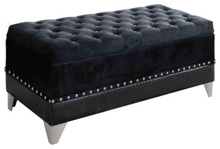 Maklaine Contemporary Velvet Tufted Trunk with Nailhead Trim in Black