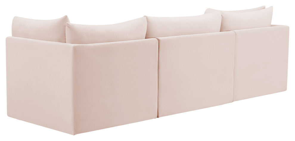 Jacob Velvet Upholstered 3-Piece Modular Sofa, Pink