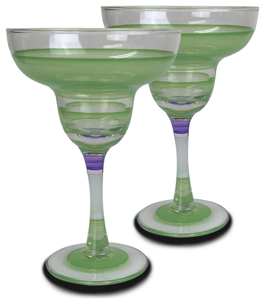 Retro Stripe Green Margarita Glasses, Set of 2