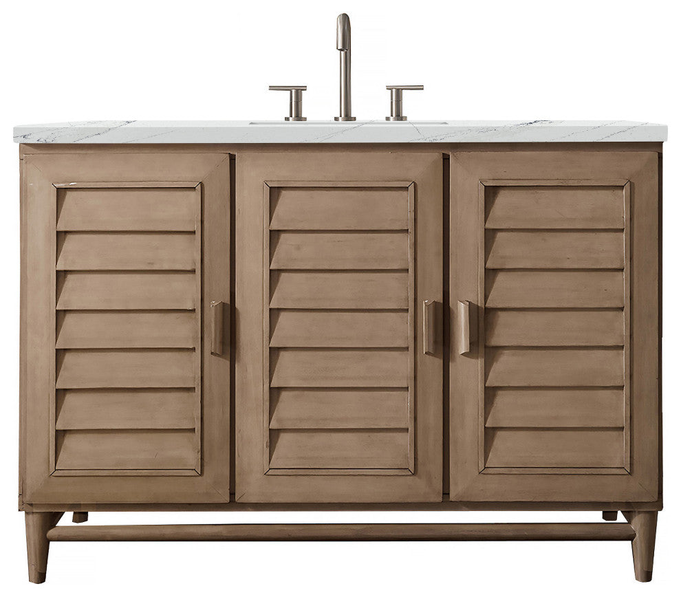 James Martin 620-V48-WW-3ENC 48" Single Vanity White Washed Walnut + Quartz Top