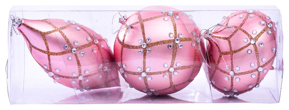 Vickerman Mc191258 4- 7" Rose Gold Matte Jewel Christmas Ornament Set, Pack of 3