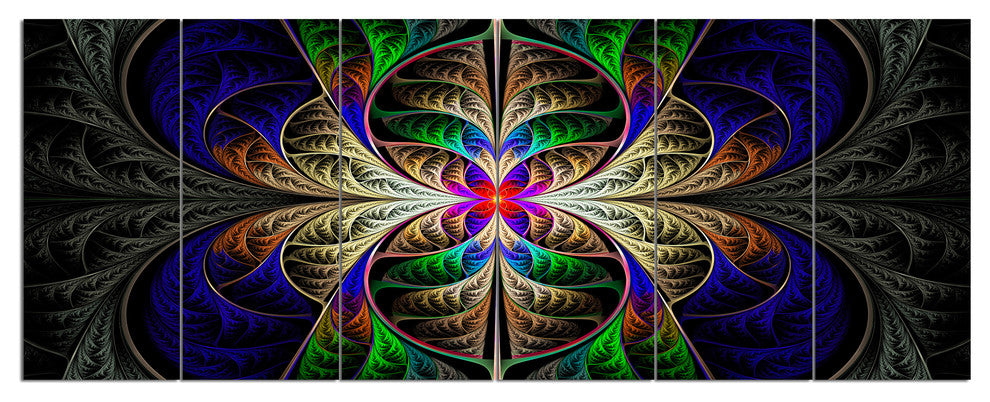 Fabulous Multi Color Fractal Art, Abstract Canvas Art Print, 70"x28", 6 Panels