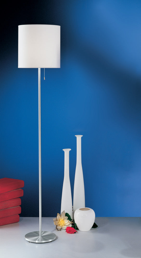 1x100W Floor Lamp w/ Aluminum Finish & White Fabric Shade