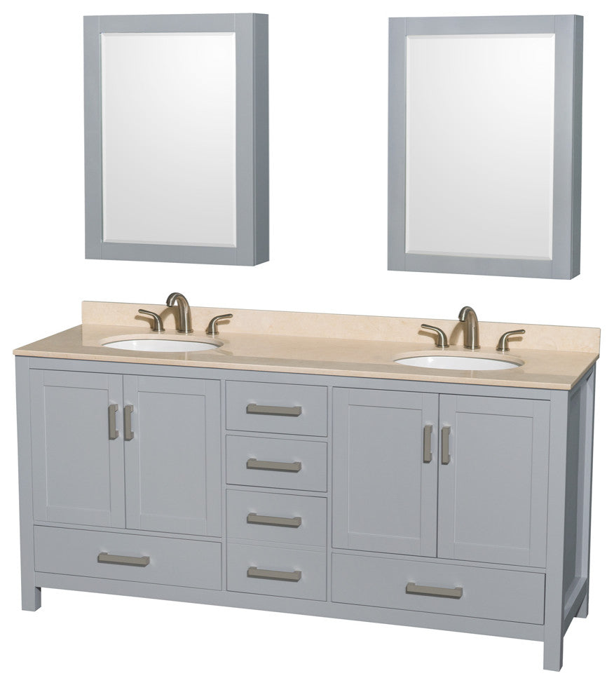 Wyndham WCS141472DGYIVUNOMED 72 inch Vanity in Gray with Ivory Marble and Round