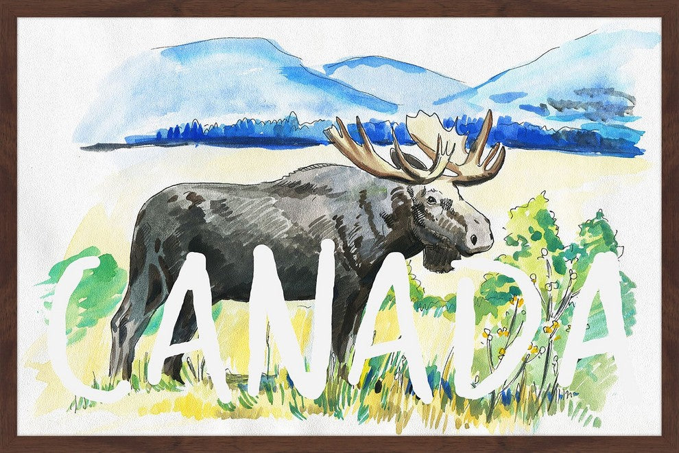 "Moose Canada White" Framed Painting Print , 30x20