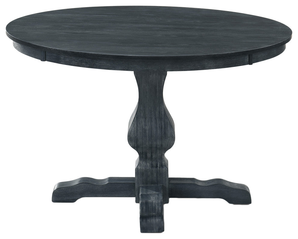 Mores French Country Upholstered Wood and Rattan 5-Piece Circular Dining Set, Gray, Fabric