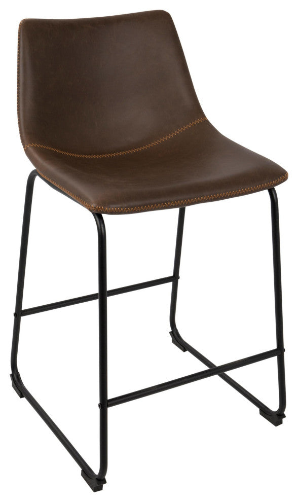 Duke Counter Stool, Set of 2, Black/Espresso/Orange Stitch