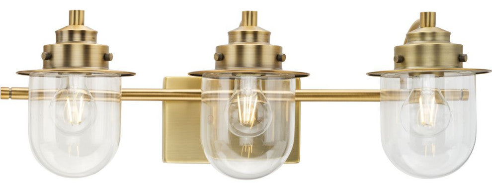 Northlake Collection Three-Light Vintage Brass Clear Glass Bath Light