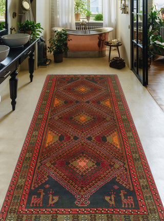 Fine Vintage Distressed Dastgir Burgundy/Charcoal Runner, 4'1x9'6