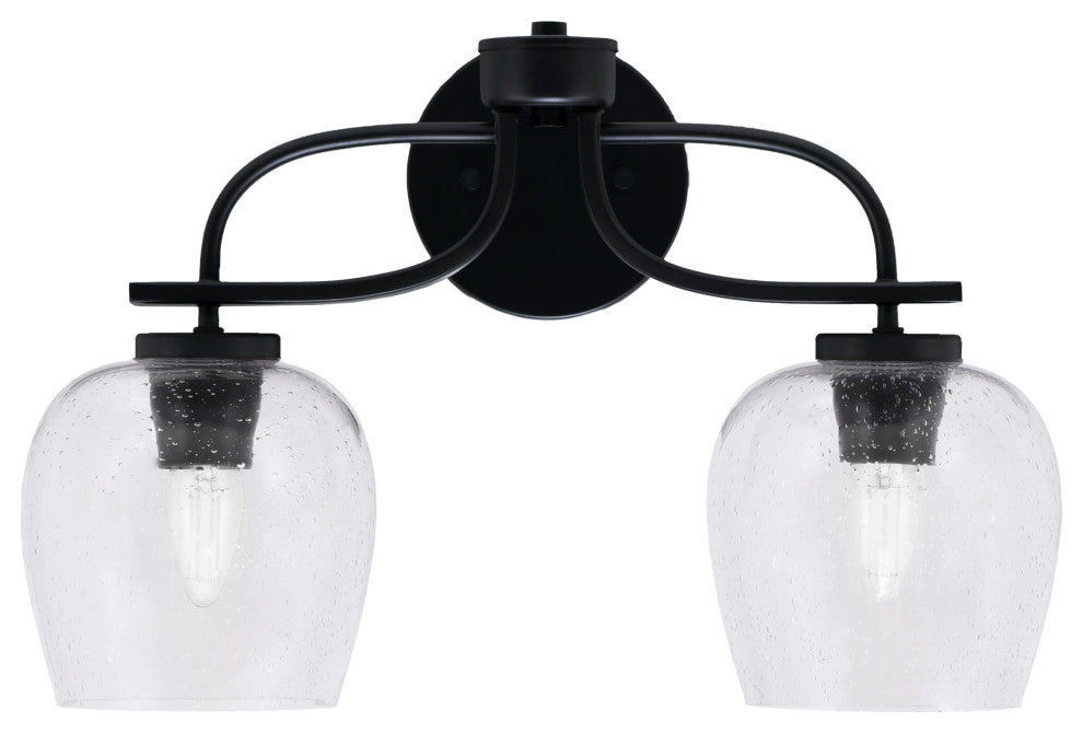 Cavella 2 Light Bath Bar In Matte Black Finish, 6" Clear Bubble Glass