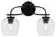 Cavella 2 Light Bath Bar In Matte Black Finish, 6" Clear Bubble Glass