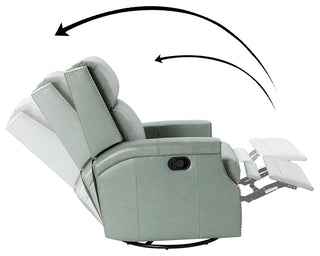 Genuine Leather Swivel Rocker Recliner, Sage