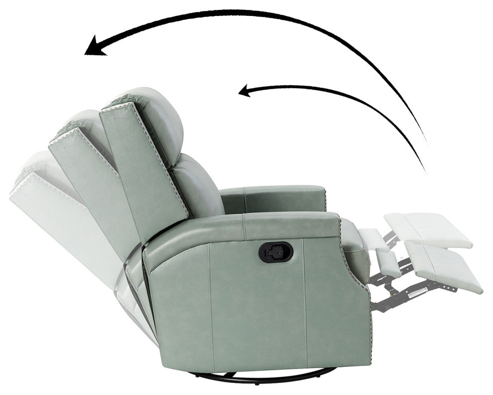 Genuine Leather Swivel Rocker Recliner, Sage