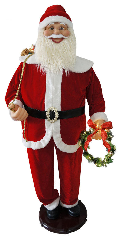 58" Traditional Dancing Santa Claus With Wreath and Gift Sack, Home Decor