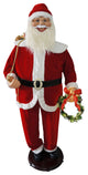 58" Traditional Dancing Santa Claus With Wreath and Gift Sack, Home Decor