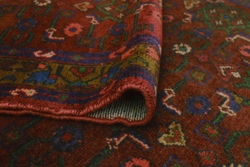 Fine Vintage Distressed HamiLight on Burgundy/Brown Runner, 3'6x9'8