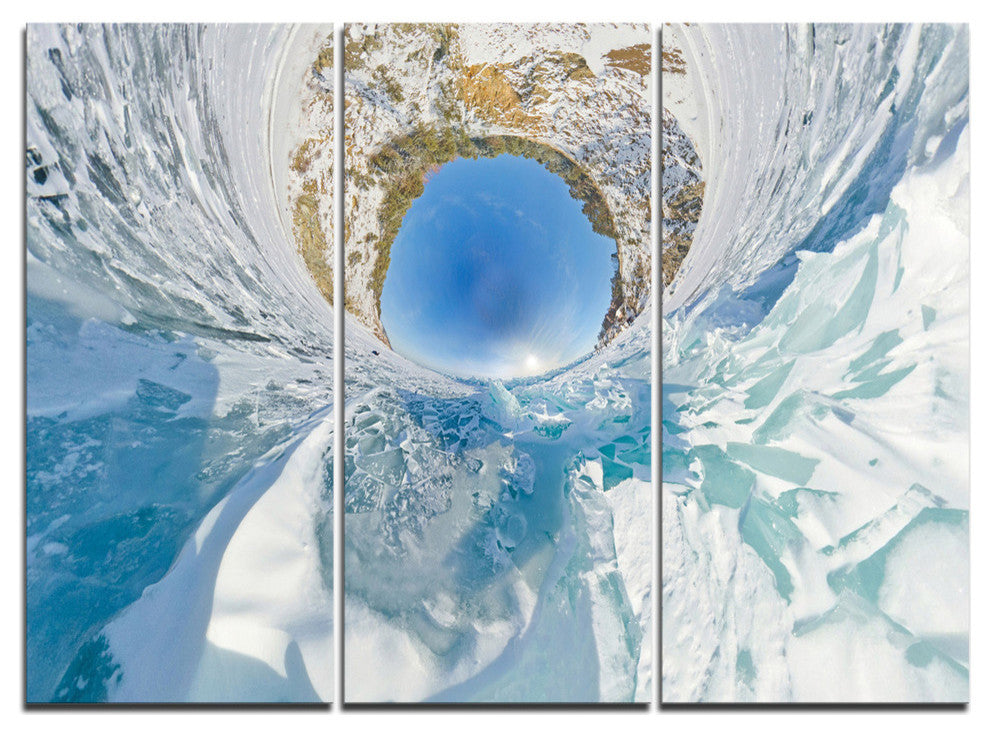 "Blue Ice Hummocks Baikal Little Planet" Metal Wall Art, 3 Panels, 36"x28"