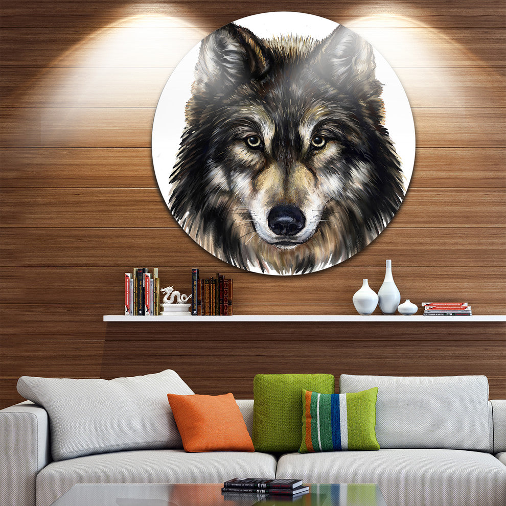Wolf Head, Animal Large Disc Metal Wall Art, 36"