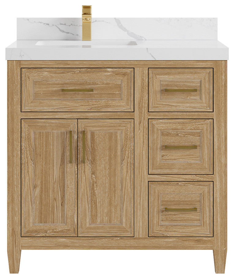 Santa Monica 36 Left Offset  Bath Vanity in Whitewashed Teak 2" Calacatta Laza