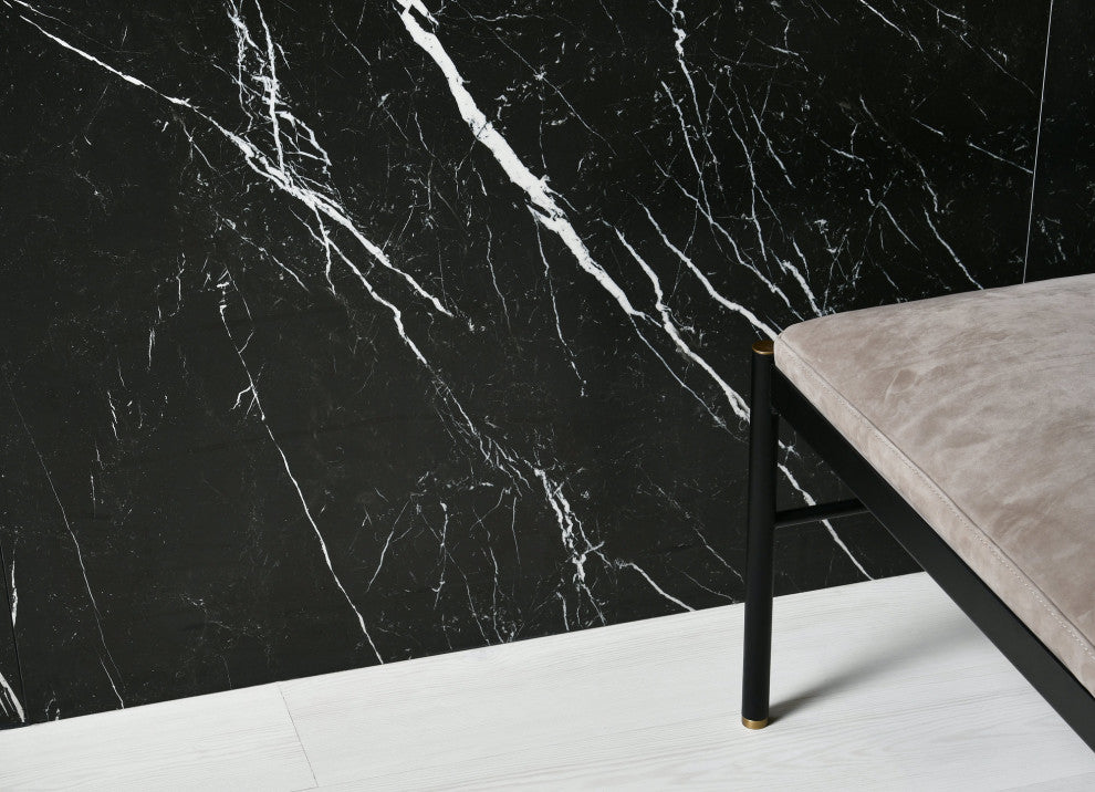 Marquina Black Marble Look Rectified Porcelain Tile Matte, 24"x48"