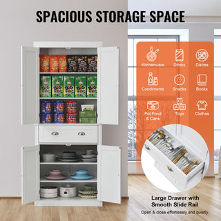 VEVOR 72" Kitchen Pantry Storage Tall Cabinet 4 Doors 3 Adjustable Shelves