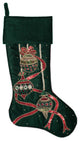 21" Green Beaded Ornamnt Velvet Stocking