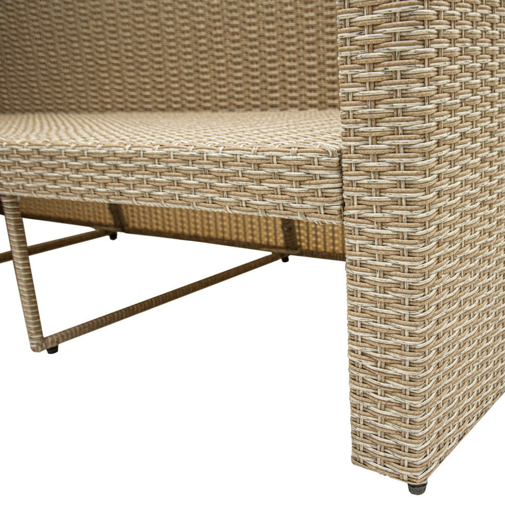 Outdoor Wicker Patio Sofa, Canopy and Ottoman Set