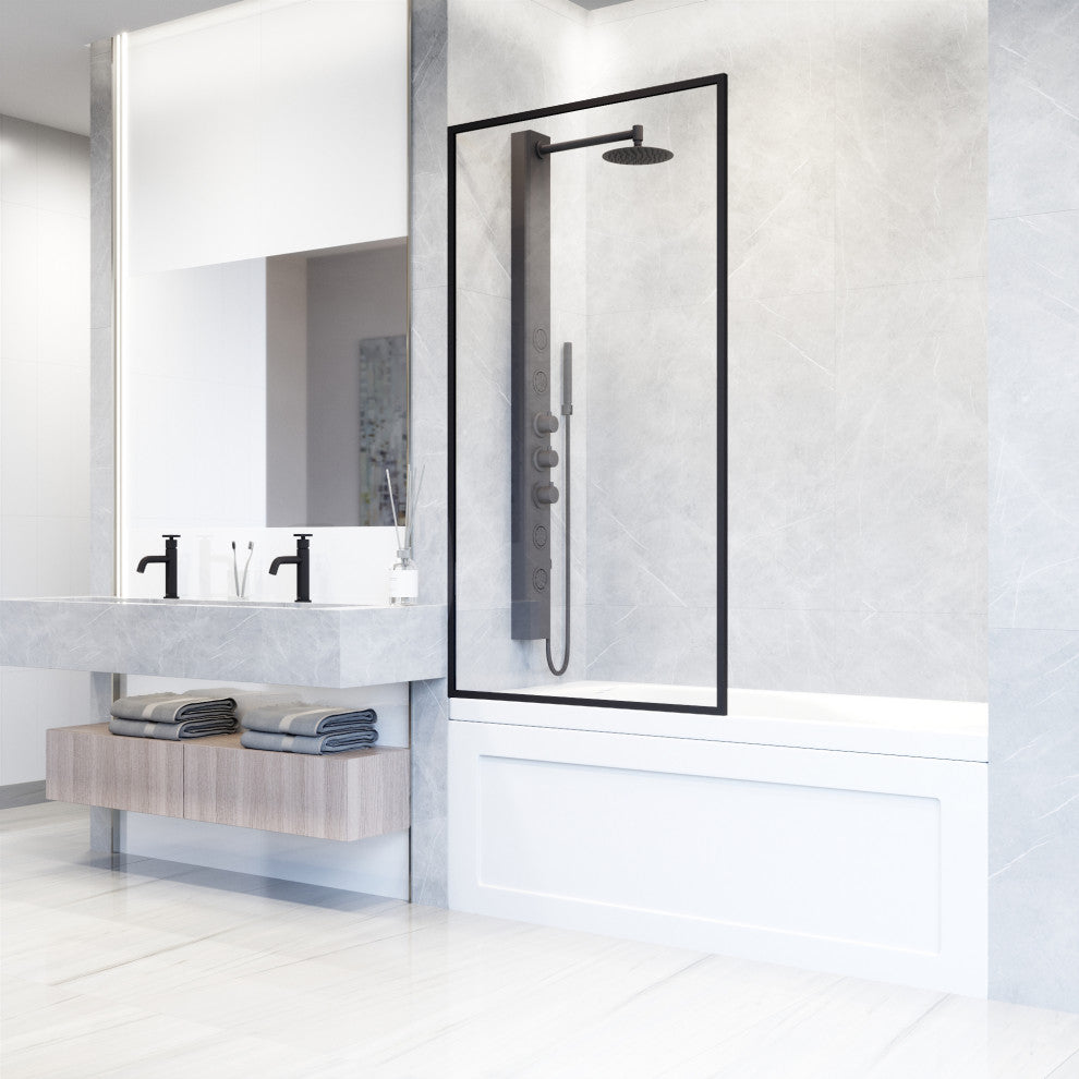 VIGO Meridian Framed Fixed, Matte Black, Tub Screen, 34" W X 62" H, Clear Glass