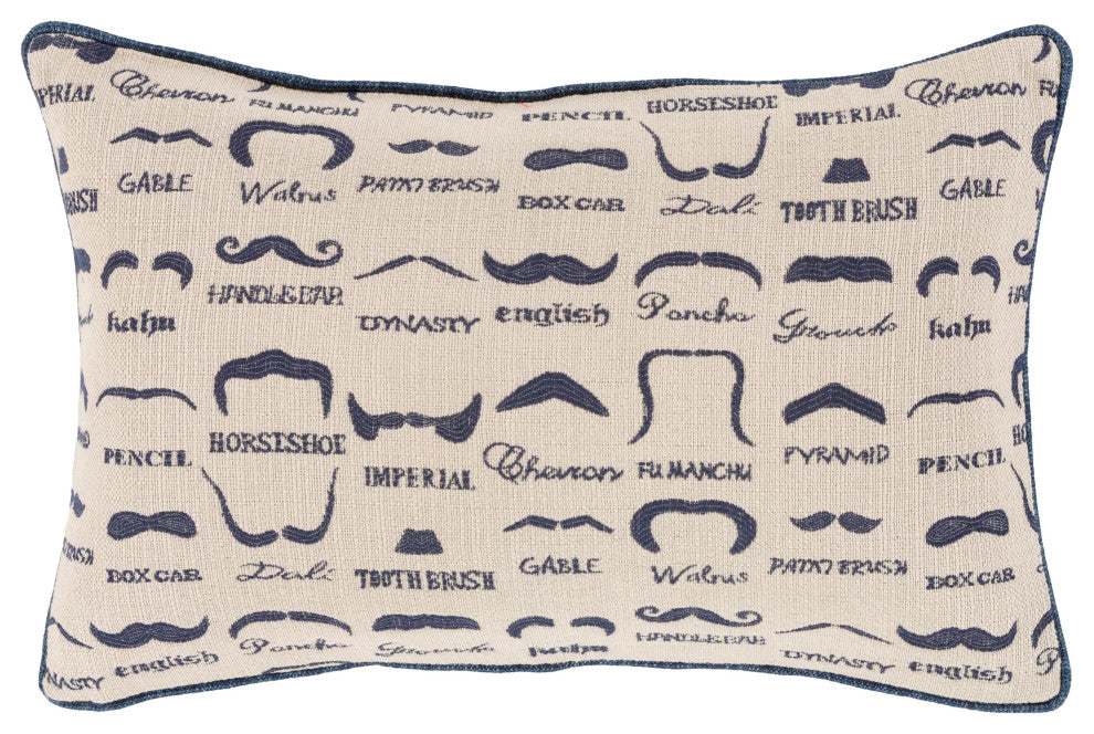 Surya Wax that Stache WTS-004 18"x18" Pillow Cover, Khaki/Dark Blue