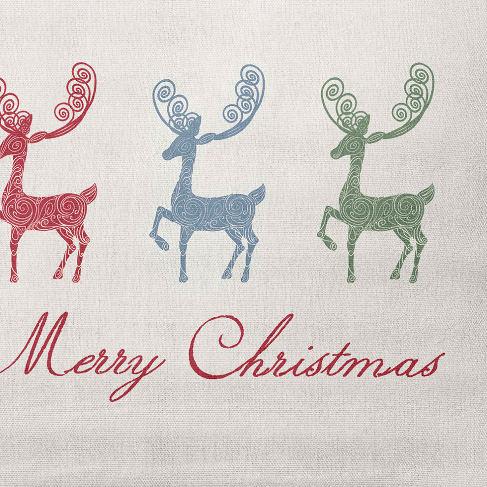 Merry Christmas Reindeer Decorative Throw Pillow, Multi-Green, 16"x16"