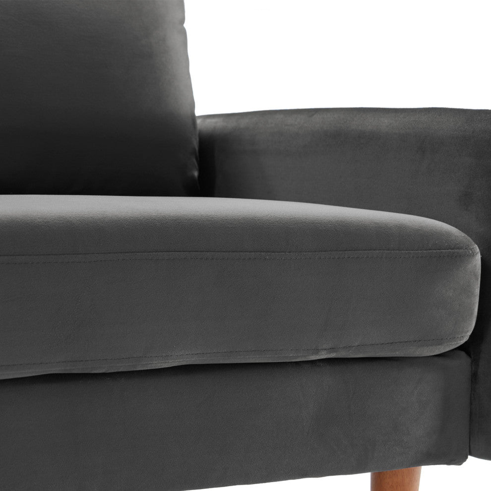Trout Gray Velvet Modern Loveseat With Side Pockets