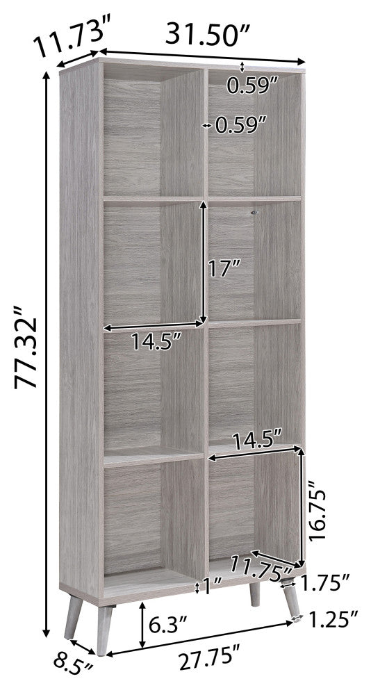 GDF Studio Eloise Mid Century Finished Faux Wood Bookcase, Gray Oak