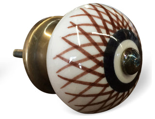 Knob-It Vintage Handpainted Ceramic Knobs, Set of 12, Cream/Brown/Navy