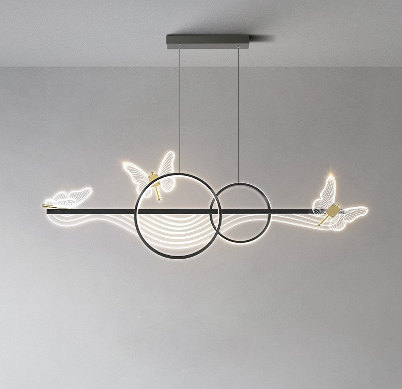 Aigle | Gold Butterfly Chandelier for Dining Room, Black, Warm Light