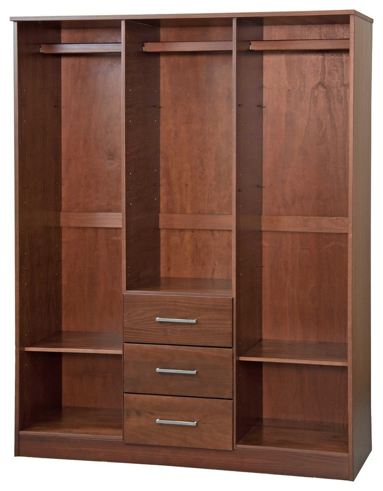 100% Solid Wood Cosmo 3-Door Wardrobe/Armoire, 2 Shelves, Mocha