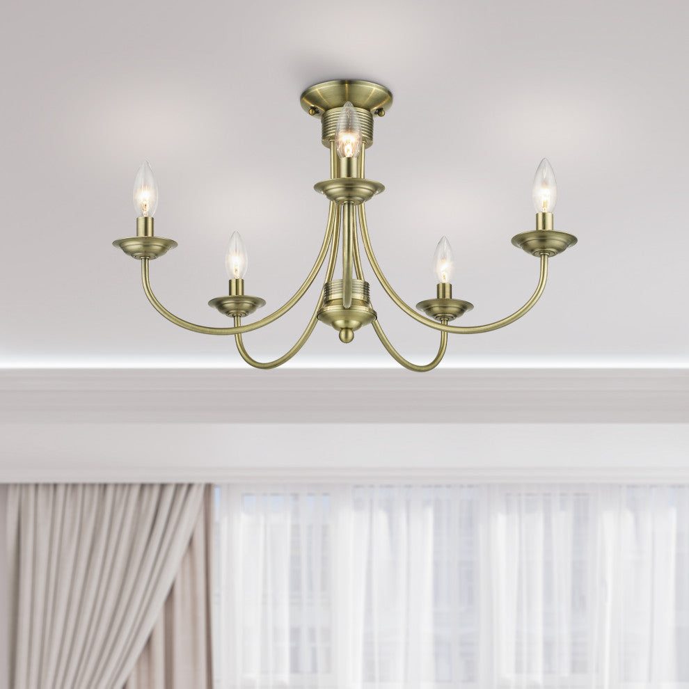 Livex Lighting Estate 5-Light Antique Brass Large Semi-Flush